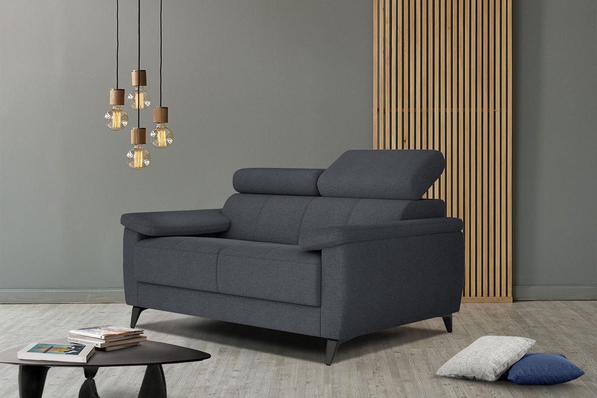 SOFA TAUNUS 2-Sitzer, graphitfarben - Schwarz/Graphitfarben, Holzwerkstoff/Textil (141/80/102cm) - Courtois Laville