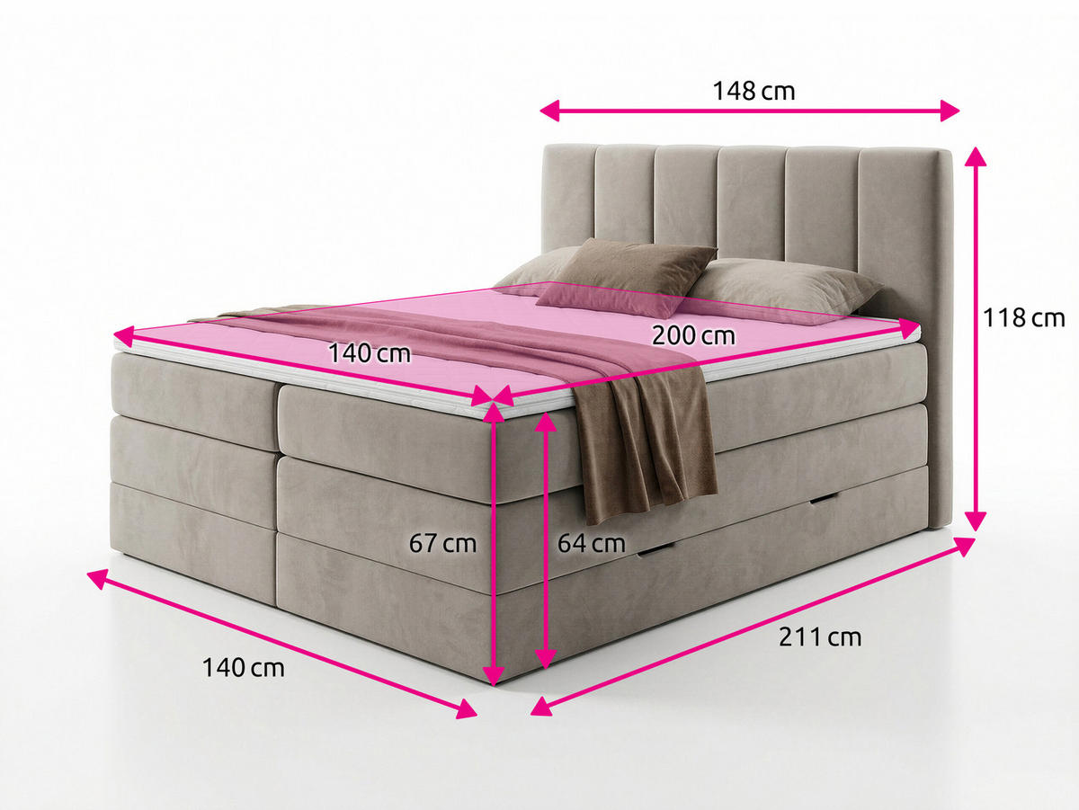 BOXSPRINGBETT Star Max - 140x200 - grau (Paros 02, Velours) - Schwarz/Grau, Holz/Holzwerkstoff (140/200cm) - Sofnet