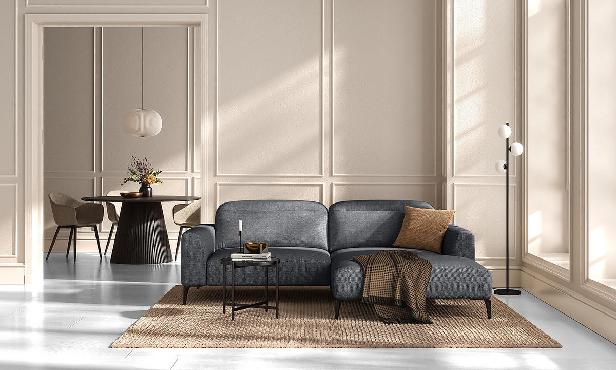 1,5-SITZER ECKSOFA mit Longchair - Schwarz/Grau, Textil/Metall (232/180cm) - home24