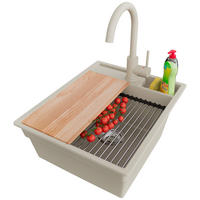 GRANITSPÜLE Oslo Pocket, 2-er set Beige 43/53 cm 1 Becken + Küchenarmatur 32/20 cm + Ablauf-Set + Küchenzubehörset ab 45er Unterschrank - Chromfarben/Beige, Kunststoff (43/20/53cm) - Primagran