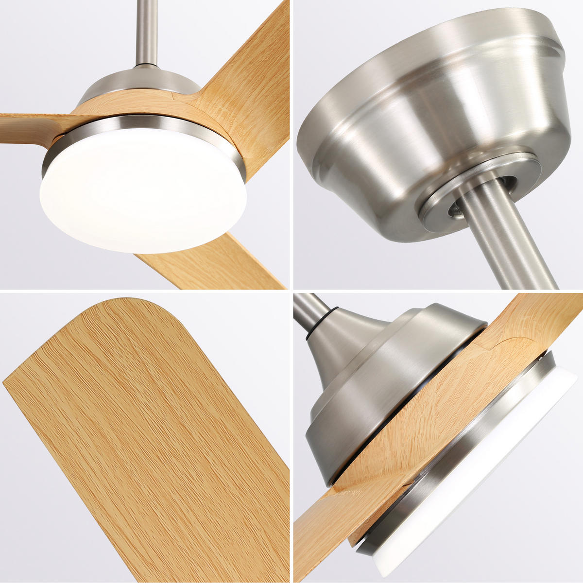 DECKENLEUCHTE mit Ventilator 132CM, 22W LED, 3 ABS-Flügel und Fernbedienung - Nickelfarben, Kunststoff (132/132/36.5cm) - Kaket