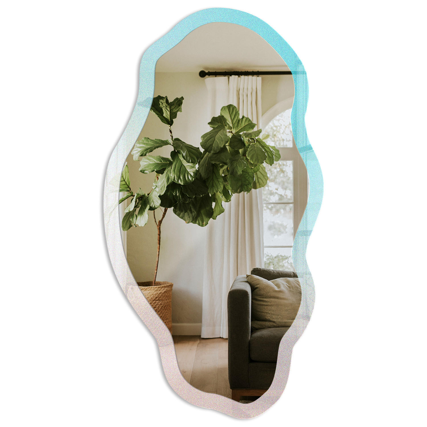 SPIEGEL 90x45 cm asymmetrisch mit Druck - Pastellfarbener Farbverlauf - Transparent, Glas (45/90/0.4cm) - TULUP