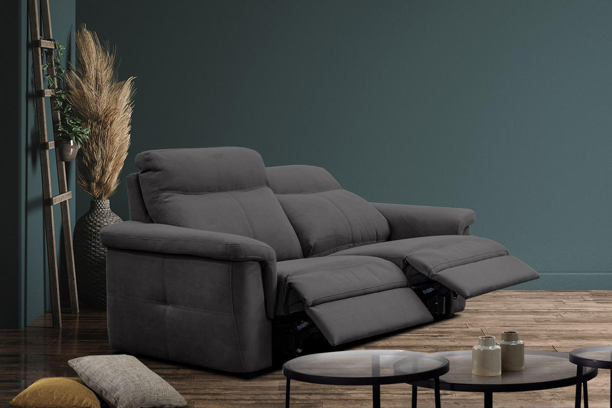 SOFA JONES 2-Sitzer mit 2 Relaxfunktionen, anthrazit - Anthrazit/Schwarz, Holz/Kunststoff (166/102/99cm) - Courtois Laville