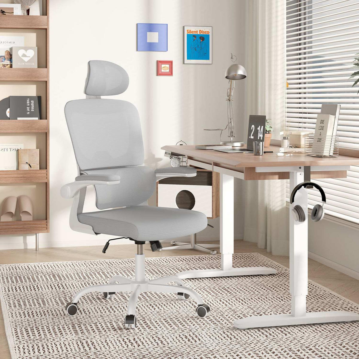 COMPUTERSTUHL drehbar, Wippfunktion – Grau - Grau, Metall (54/127/54cm) - Rattantree
