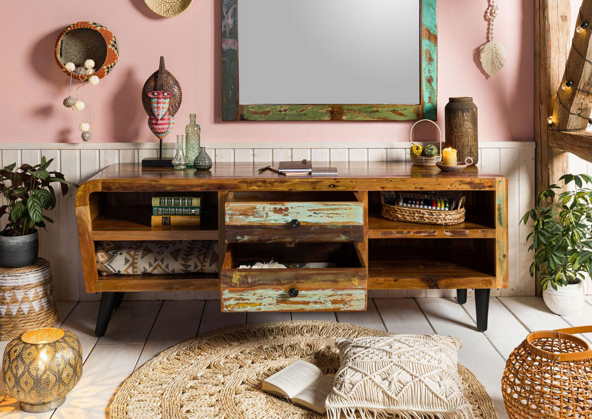 TV-BOARD Altholz 170x45x65 mehrfarbig lackiert SIXTIES #117 - Multicolor, Holz (170/65/45cm) - Massivmoebel24