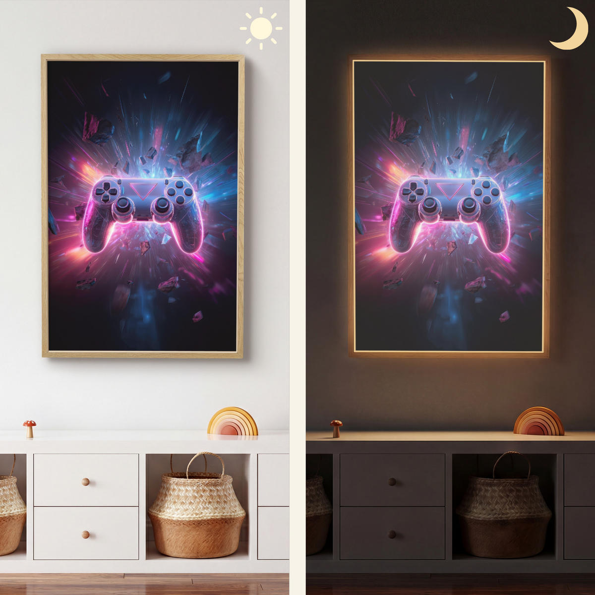 NÁSTĚNNÁ LAMPA S AKUMULÁTOREM Controller - Neon - Explosion - Abstraktní 70x100 cm - fialová, kompozitní dřevo (70/100/8cm)