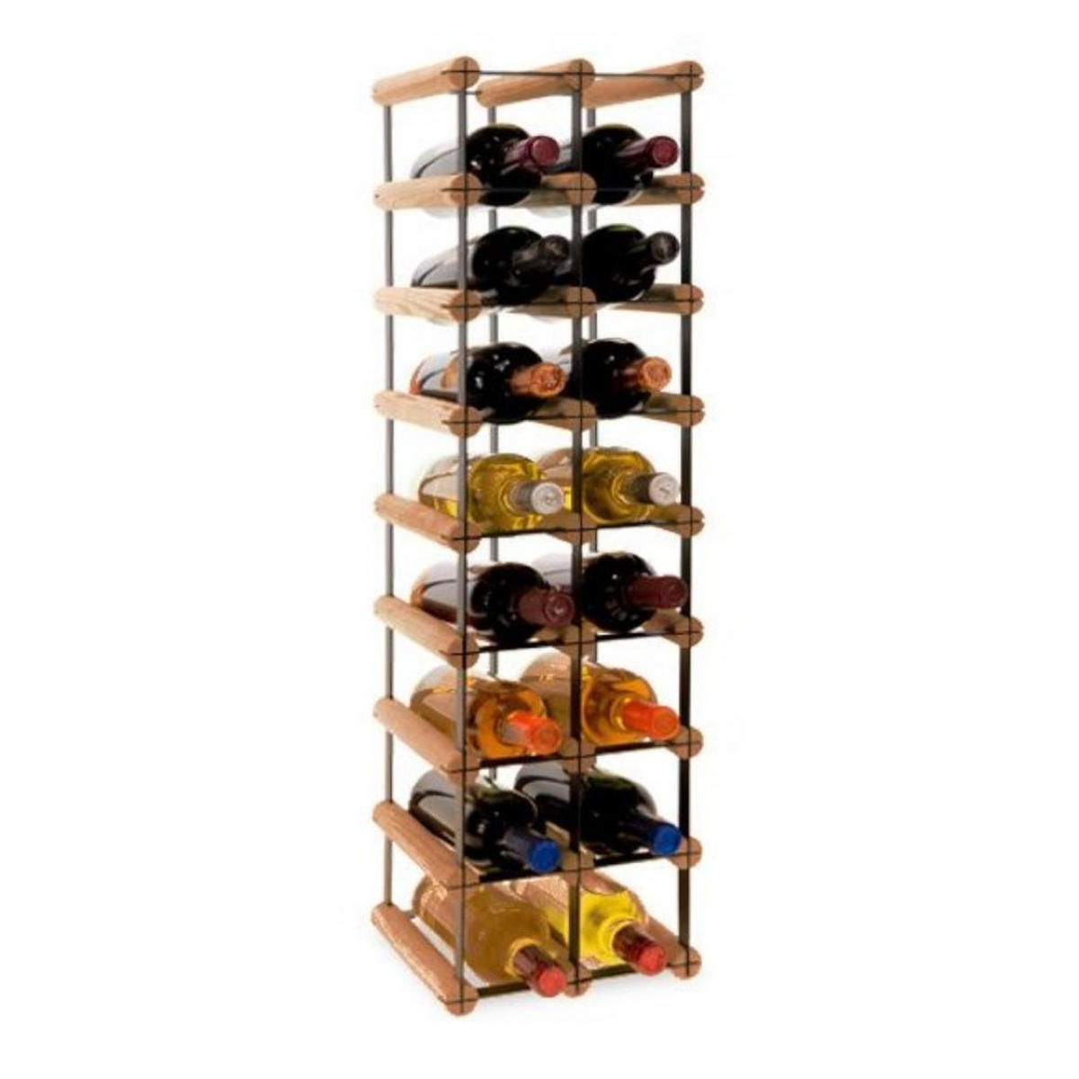 WEINREGAL Vinotega Mod Metal 82,5x22,5x24,5 cm 2x8 Flaschen Massives Kiefernholz Braun Geölt - Braun, Holz (22.5/82.5/24.5cm) - PROREGAL