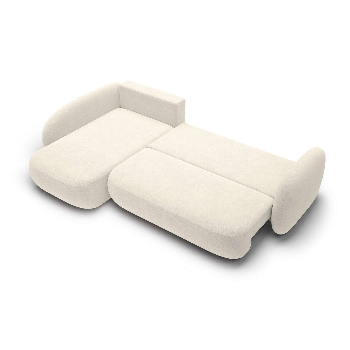 ECKSOFA AMICO II L-S Creme Geflochtener Stoff mit Schlaffunktion - Creme, Holz (289/190cm) - MASSENO