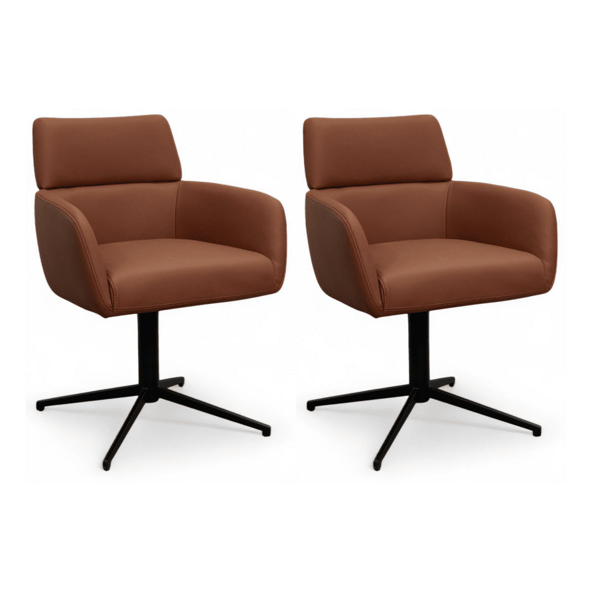 STUHL-SET 2 Stück in Echtleder Dunkelbraun - Schwarz/Braun, Leder/Metall (58/83/58cm) - Furnhouse