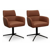 STUHL-SET 2 Stück in Echtleder Dunkelbraun - Schwarz/Braun, Leder/Metall (58/83/58cm) - Furnhouse