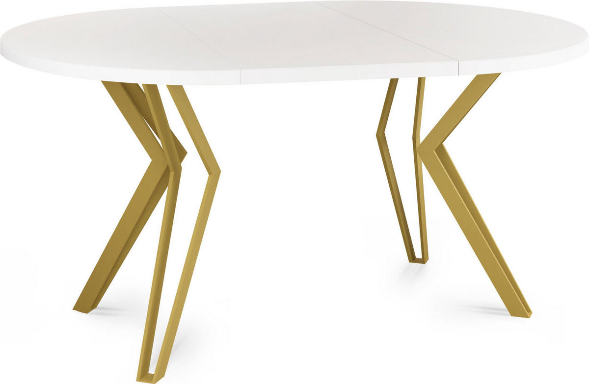 ESSTISCH Daisy runder ausziehbarer, Weiß 100-180/100/76 cm - Goldfarben/Weiß, Holzwerkstoff/Metall (100/180/76cm) - WFL GROUP