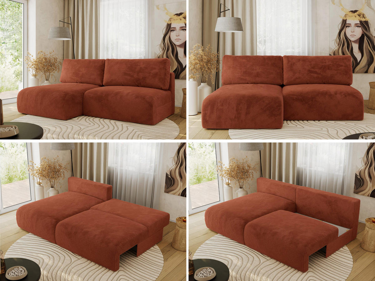 ECKSCHLAFSOFA VIVO L Orange Plüsch - links - Schwarz/Orange, Kunststoff/Textil (223/150cm) - MKS