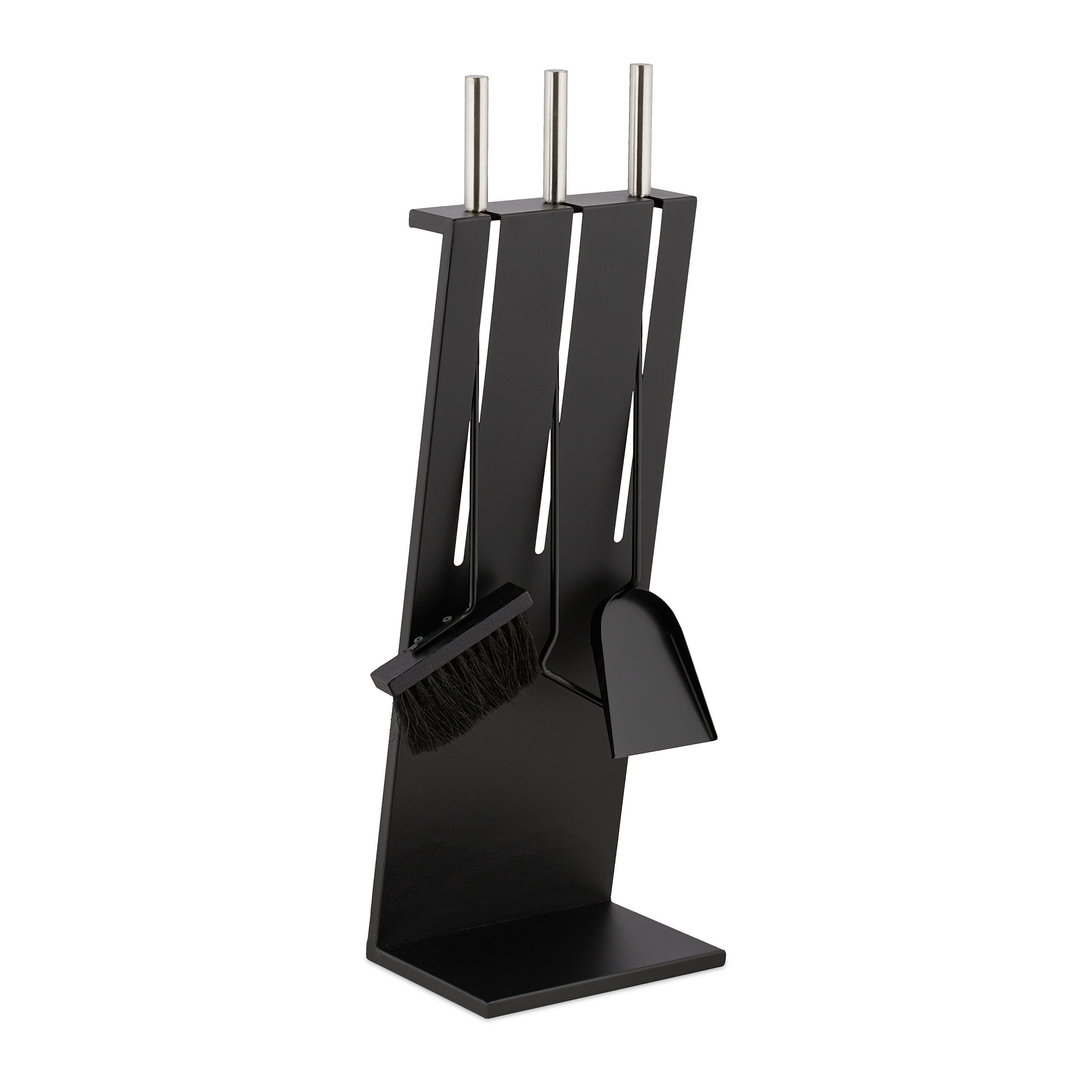 4-TLG.KAMINBESTECK-SET - Schwarz, Metall (23/72/17cm) - Relaxdays