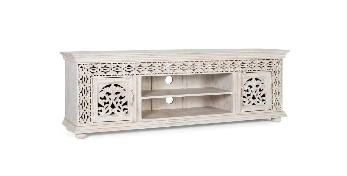 TV-SCHRANK aus gealtertem weißem Mangoholz - Perlmutt, Holz (180/60/40cm) - Giner y Colomer