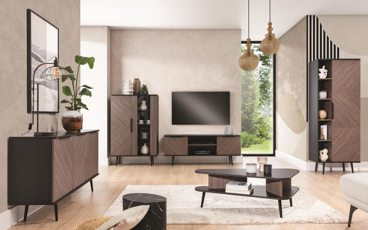 TV-SCHRANK Elio Braun mit Graphit - Schwarz/Braun, Holzwerkstoff (150/60/41cm) - Bettso