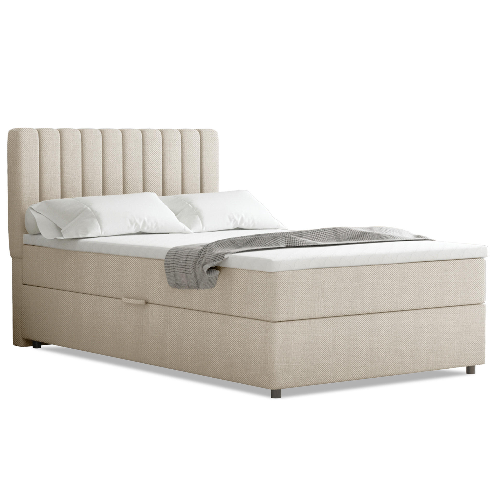 BOXBETT Everest 120 x 200 cm Einzelbett mit hochwertiger Bonell-Matratze und Topper - Beige, Holz (120/200cm) - Panda Möbel