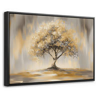 LEINWAND Bilder mit Rahmen - Gemälde - Baum - Abstrakt - Blätter - 30x20 - Beige, Textil (30/20cm) - MuchoWow