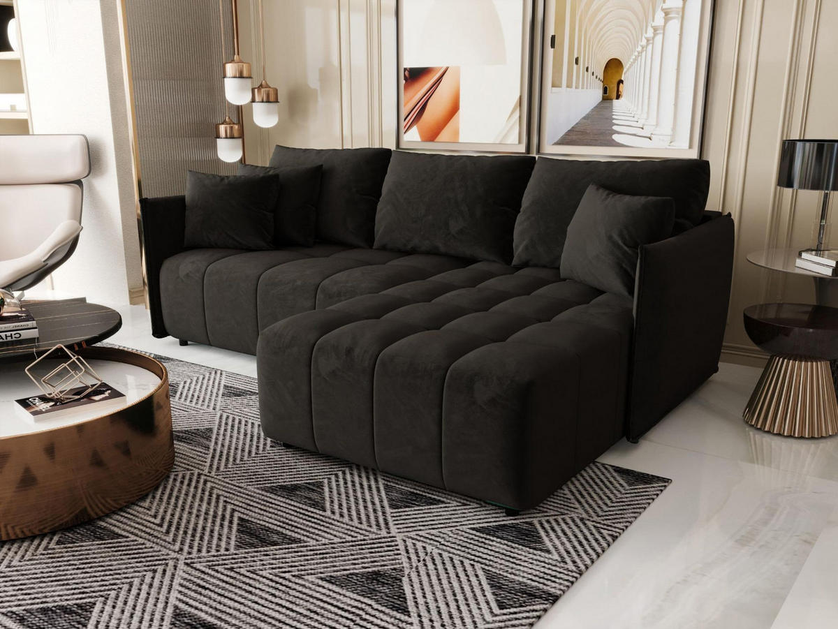 ECKSOFA CHICAGO rechts graphit Velours Monolith 95 - Schlaffunktion, Bettkasten - Anthrazit, Textil (245/184cm) - Cornero