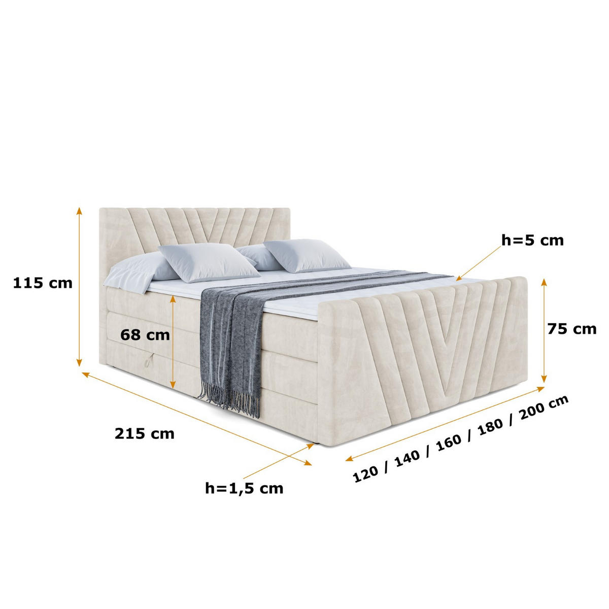 BOXSPRINGBETT ERNINA-Z KING - 120x200 - H3/H4 - Creme - Creme, Holzwerkstoff (120/200cm) - ALTDECOR
