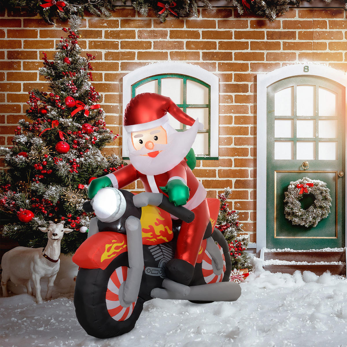 WEIHNACHTSMANN auf Motorrad 180 x 95 x 170 cm, Gartendeko, LEDs - Rot, Kunststoff (95/170/180cm) - Outsunny