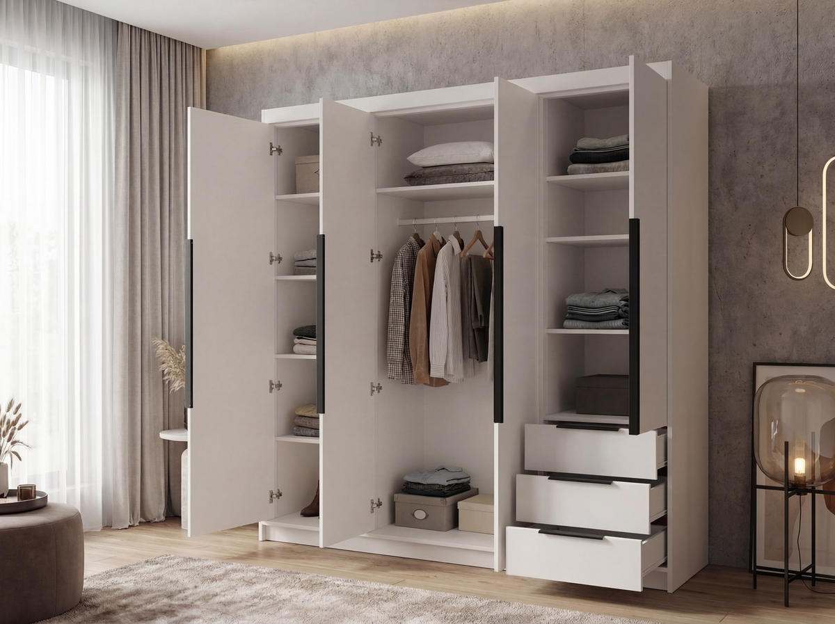 DREHTÜRENSCHRANK KLARI Weiß/Sonoma/SchubladenSonoma 200 cm - Weiß/Braun, Holzwerkstoff (200/215/59.5cm) - A&J MöbelLand