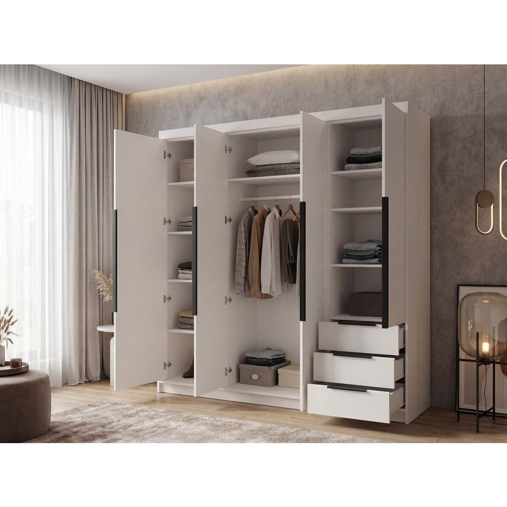 Thumbnail - A&J MöbelLand Drehtürenschrank, Graphit, Holzwerkstoff, 200x215x59.5 cm, Schlafzimmer, Kleiderschränke, Drehtürenschränk...