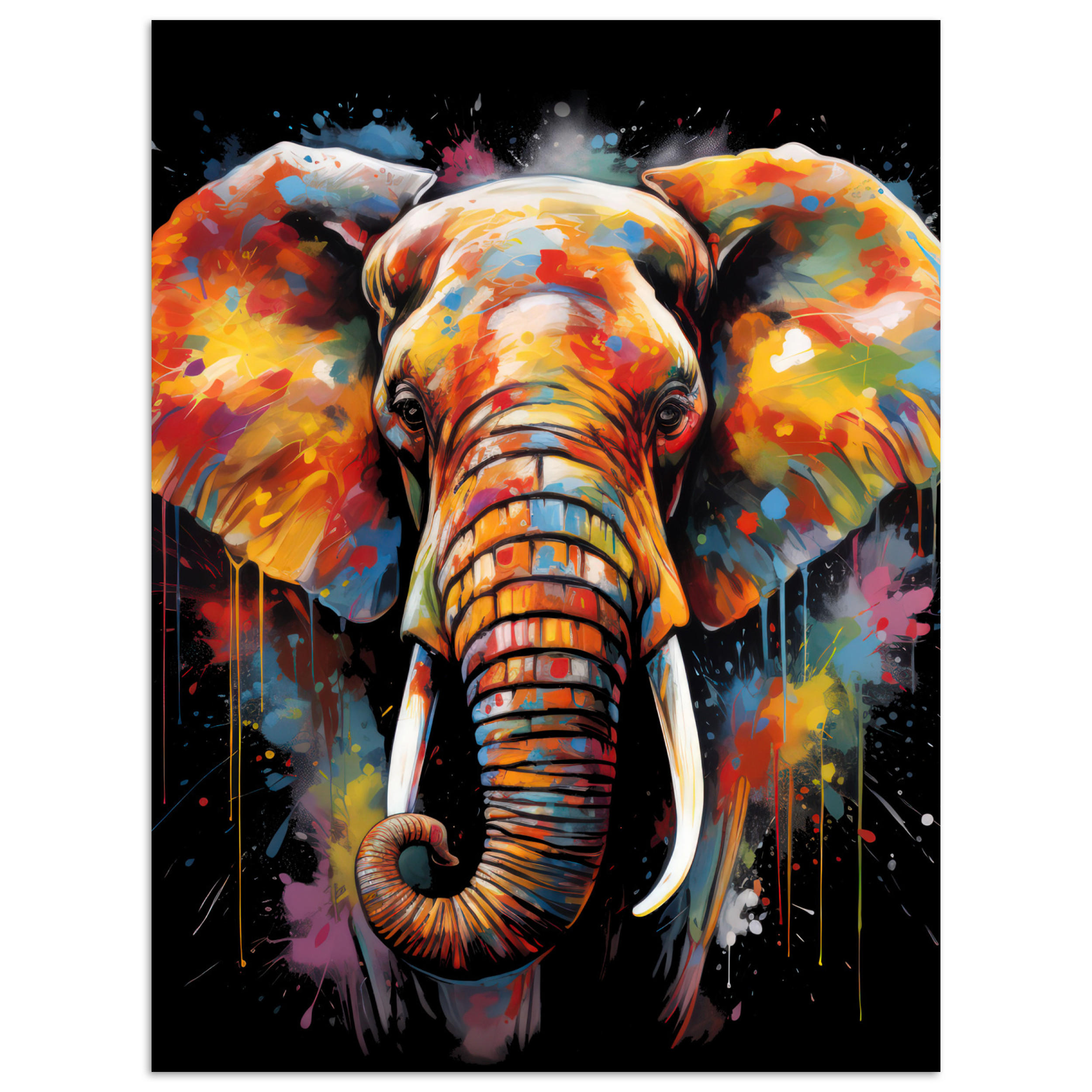 POSTER Elefant - Graffiti - Schwarz - Tiere - Farben 60x80 cm - Schwarz, Papier (60/80/0.1cm) - MuchoWow