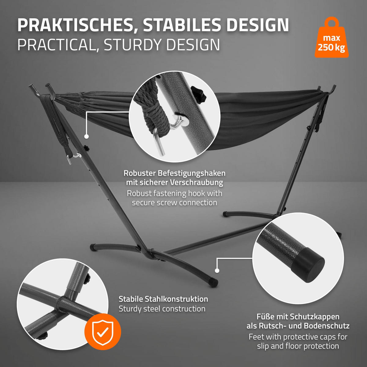 HÄNGEMATTE grau - Dunkelgrau, Metall (99/98/255cm) - ML-DESIGN