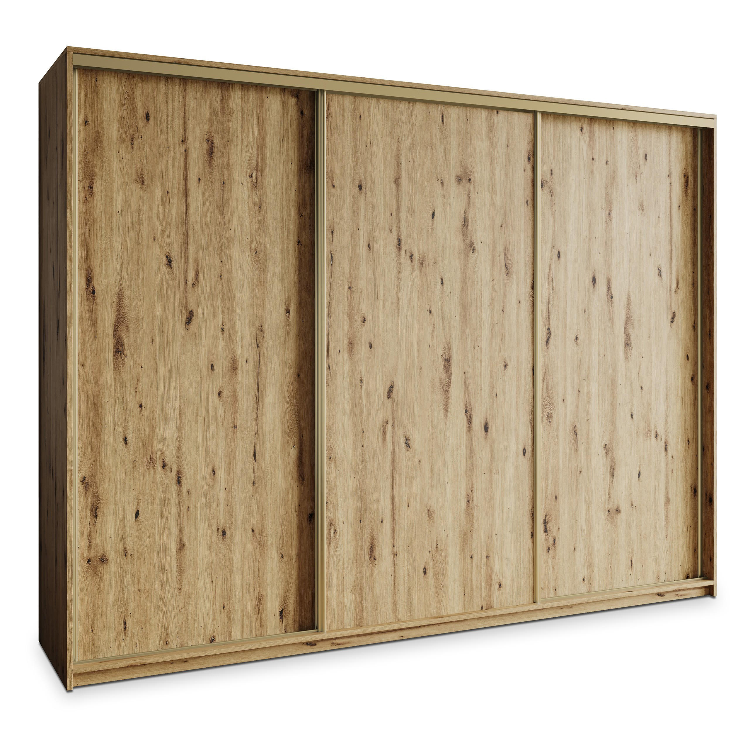 Masseno Schwebetürenschrank Eiche Artisan, Gold 250x205x60 cm