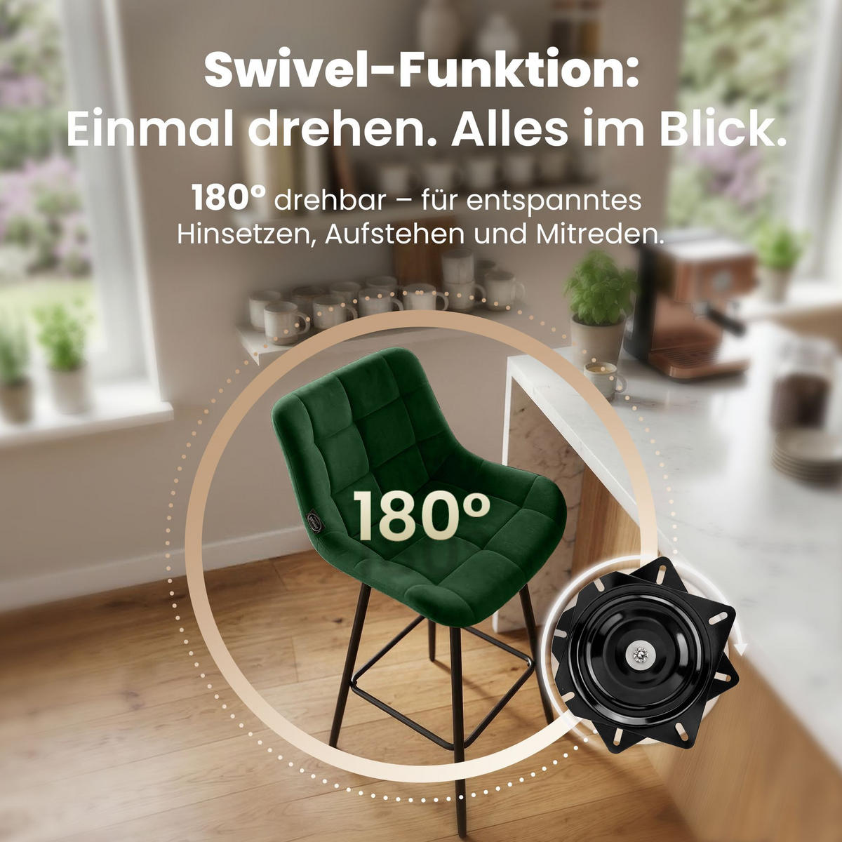 BARHOCKER Samt Dunkelgrün - Dunkelgrün/Schwarz, Textil/Metall (49/105/56cm) - CLP