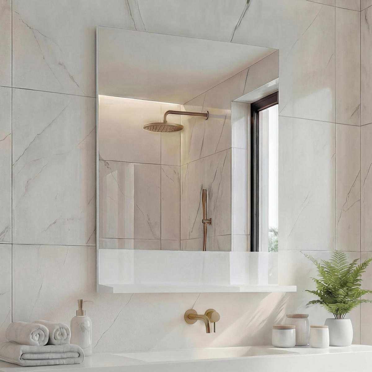 WANDSPIEGEL MIT ABLAGE Weiß - Weiß, Holz (60/75/17cm) - MCW