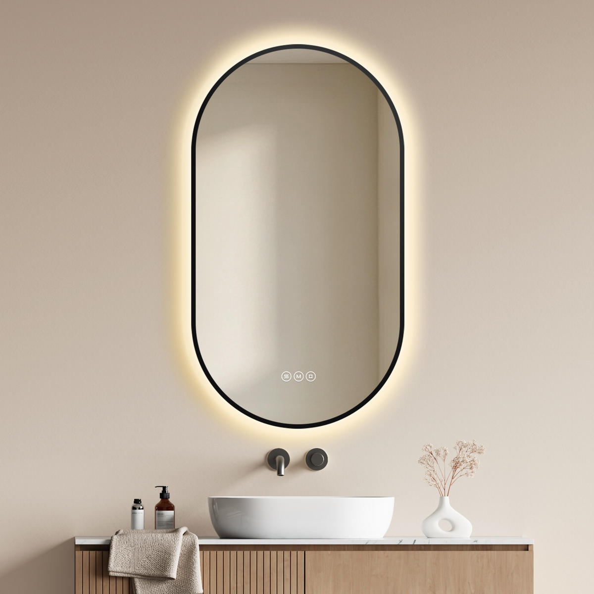 OGLINDA de baie cu LED-uri Negru 50/90 cm - negru, sticlă (50/90/3cm) - EMKE