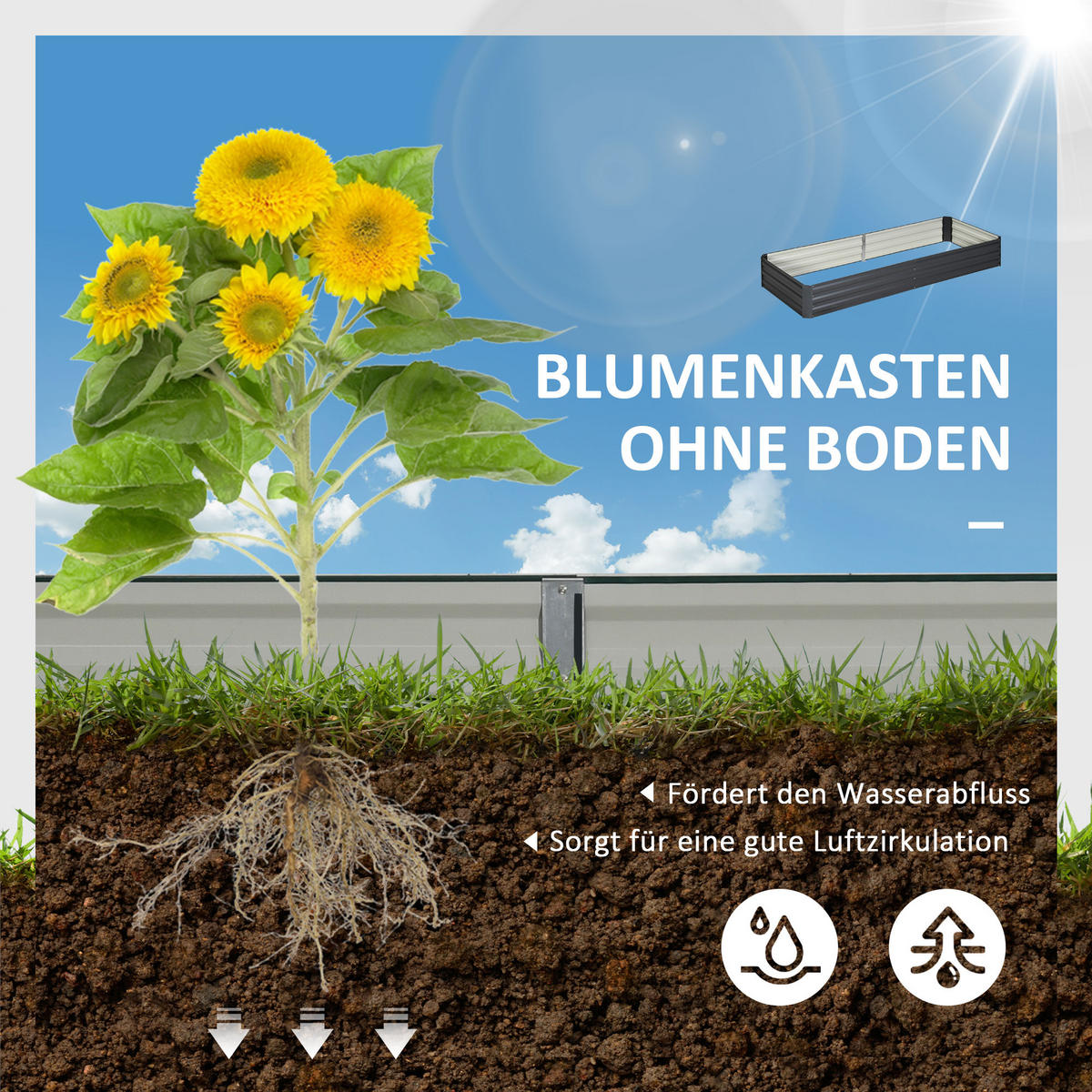 HOCHBEET aus Stahl, Pflanzkasten, Blumenkasten, Gemüsebeet für Balkon, Terrasse, Grau - Grau, Metall (90.5/30/241cm) - Outsunny