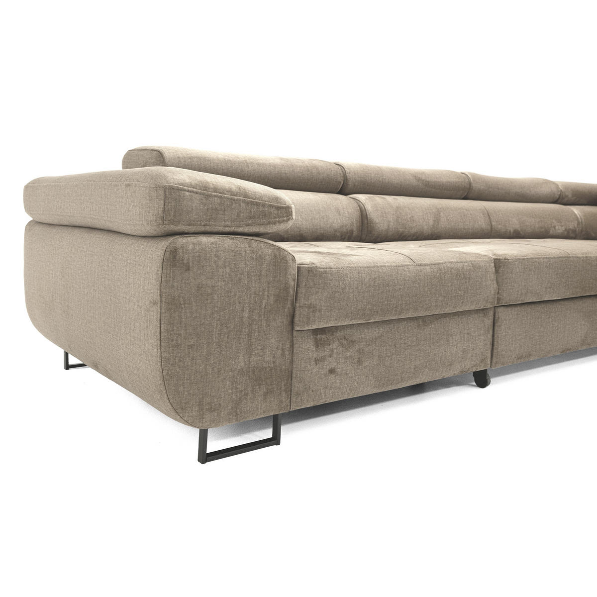 ECKSOFA WILD MAXI L Rechts mit Schlaffunktion 125x195 Velours Beige - Chromfarben/Beige, Holz/Textil (203/350cm) - Muffo