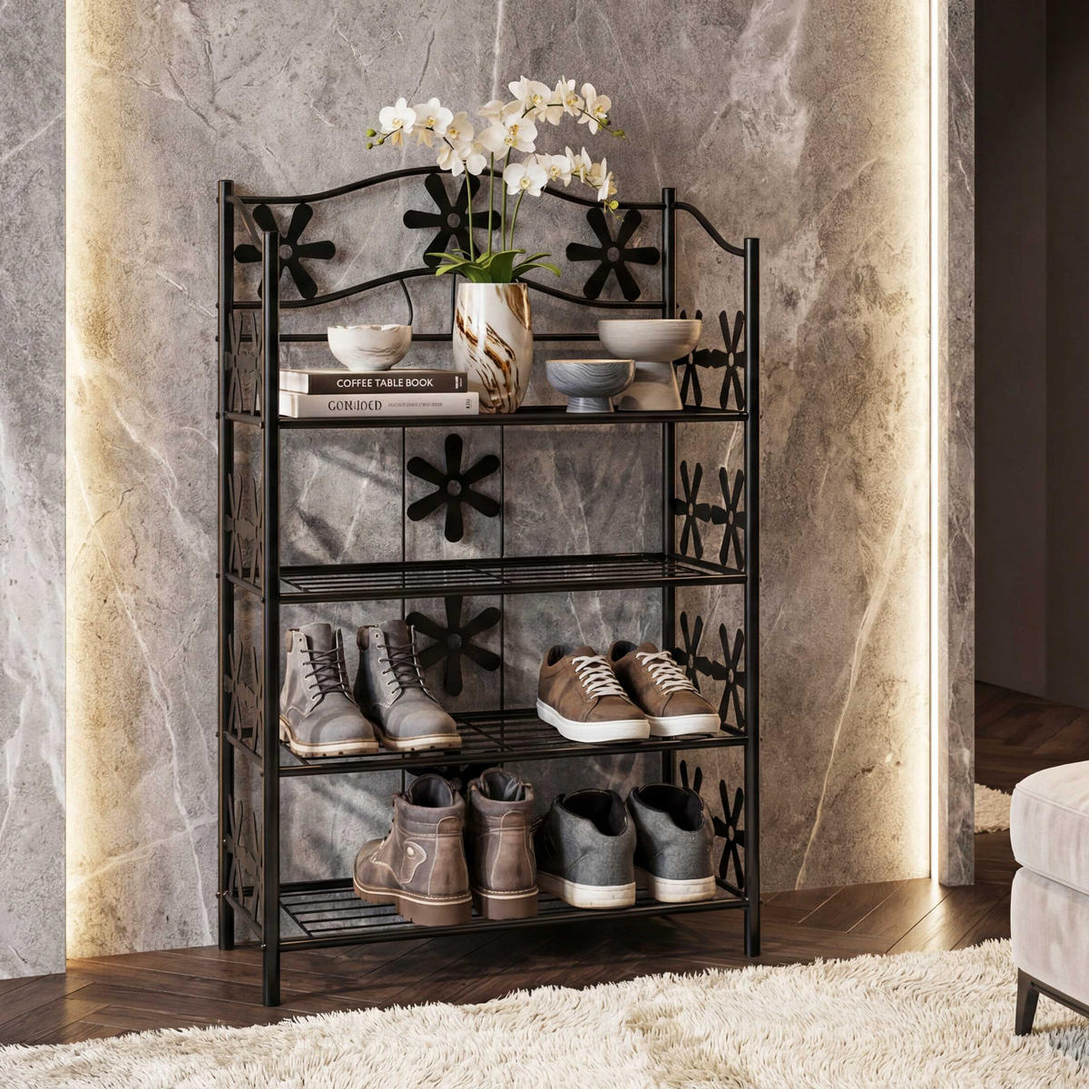 SCHUHREGAL Schwarz - Schwarz, Metall (60/90/30cm) - MCW