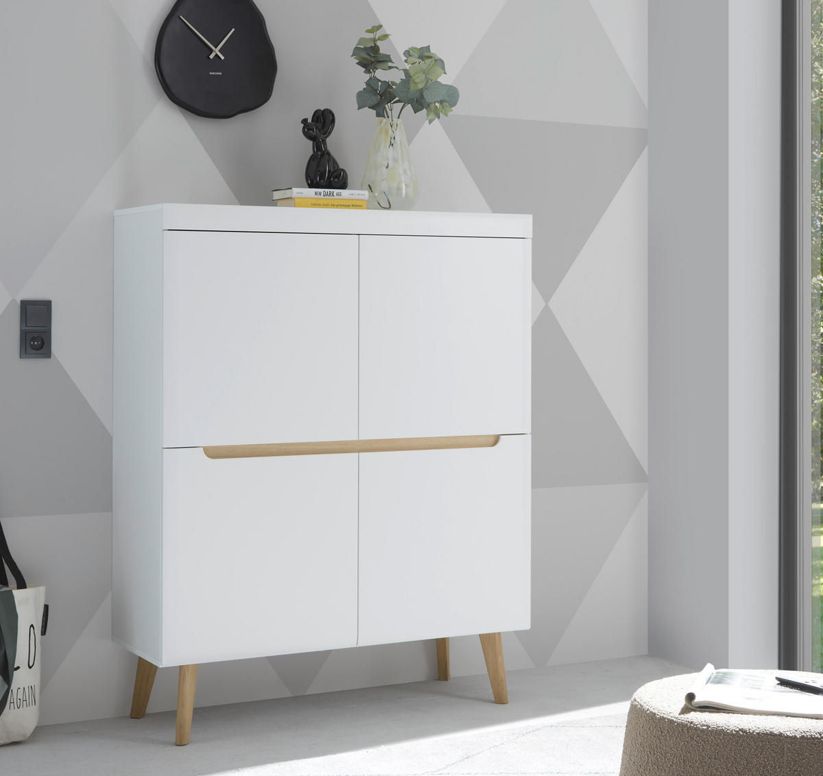 HIGHBOARD weiß matt, Eiche, skandinavisch 107 x 134 cm, Anrichte mit Soft-Close-Funktion - Eichefarben/Weiß, Holz/Holzwerkstoff (107/134/40cm) - Furn.Design