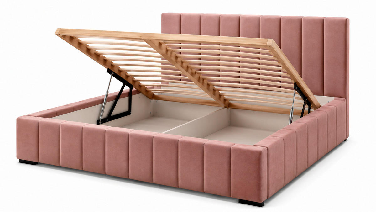 MARPUR Polsterbett NERO 180x200 cm mit Bettkasten und Lattenrost, Rosa - Chromfarben/Rosa, Holz/Holzwerkstoff (180/200cm) - Marpur