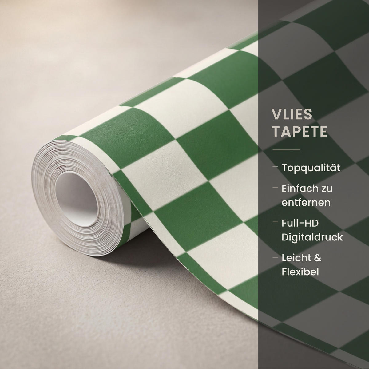 KINDERTAPETE - Schachbrett - Muster - Grün - 100x200 cm - Grün, Papier (100/200cm) - OnlyWow