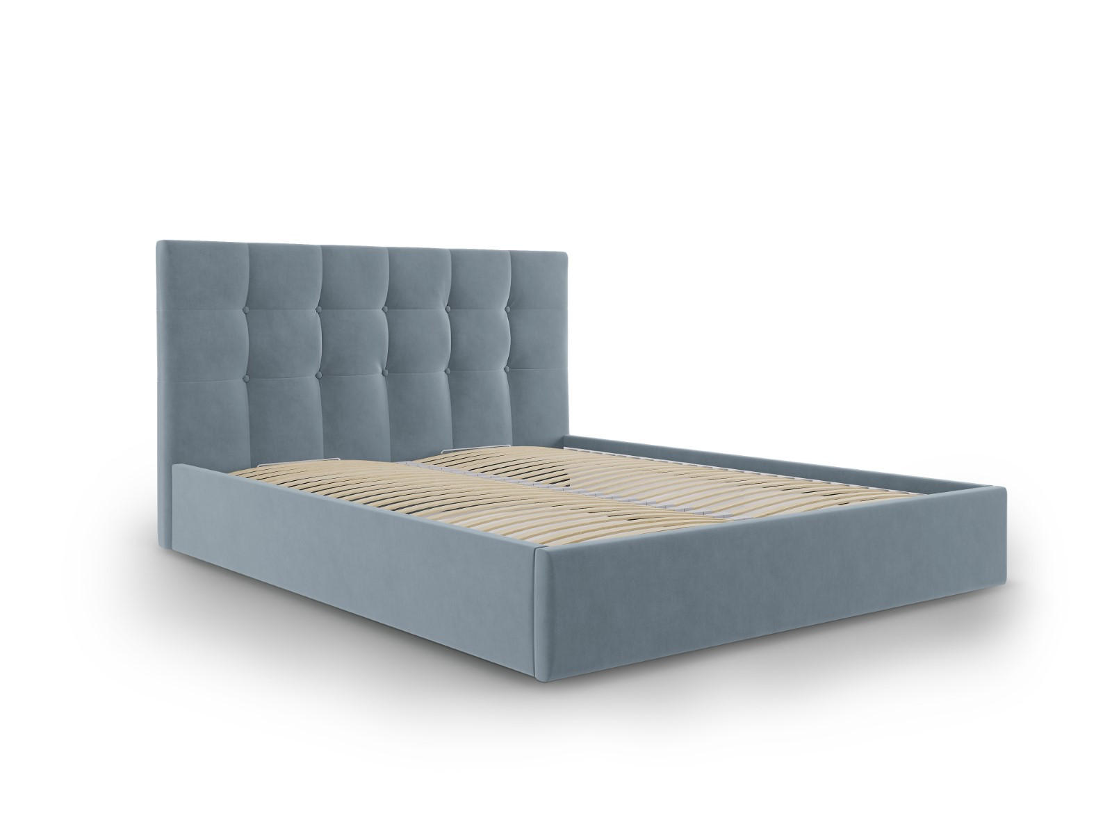BETT mit Bettkasten und Kopfteil Phaedra aus Samt blau 140x200cm - Hellblau, Textil (140/200cm) - Micadoni