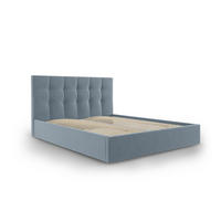 BETT mit Bettkasten und Kopfteil Phaedra aus Samt blau 140x200cm - Hellblau, Textil (140/200cm) - Micadoni
