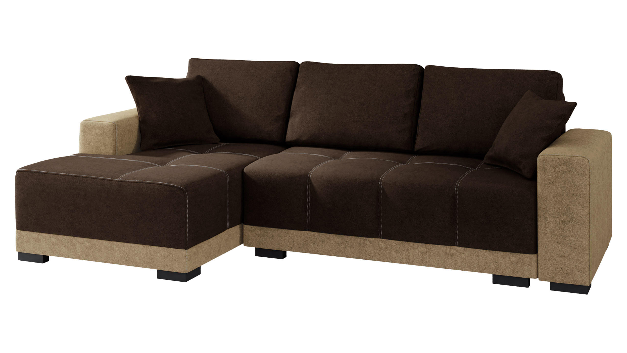 ECKSOFA Dallas, Seite: Links - Beige/Schwarz, Holz/Textil (240/140cm) - MIRJAN24