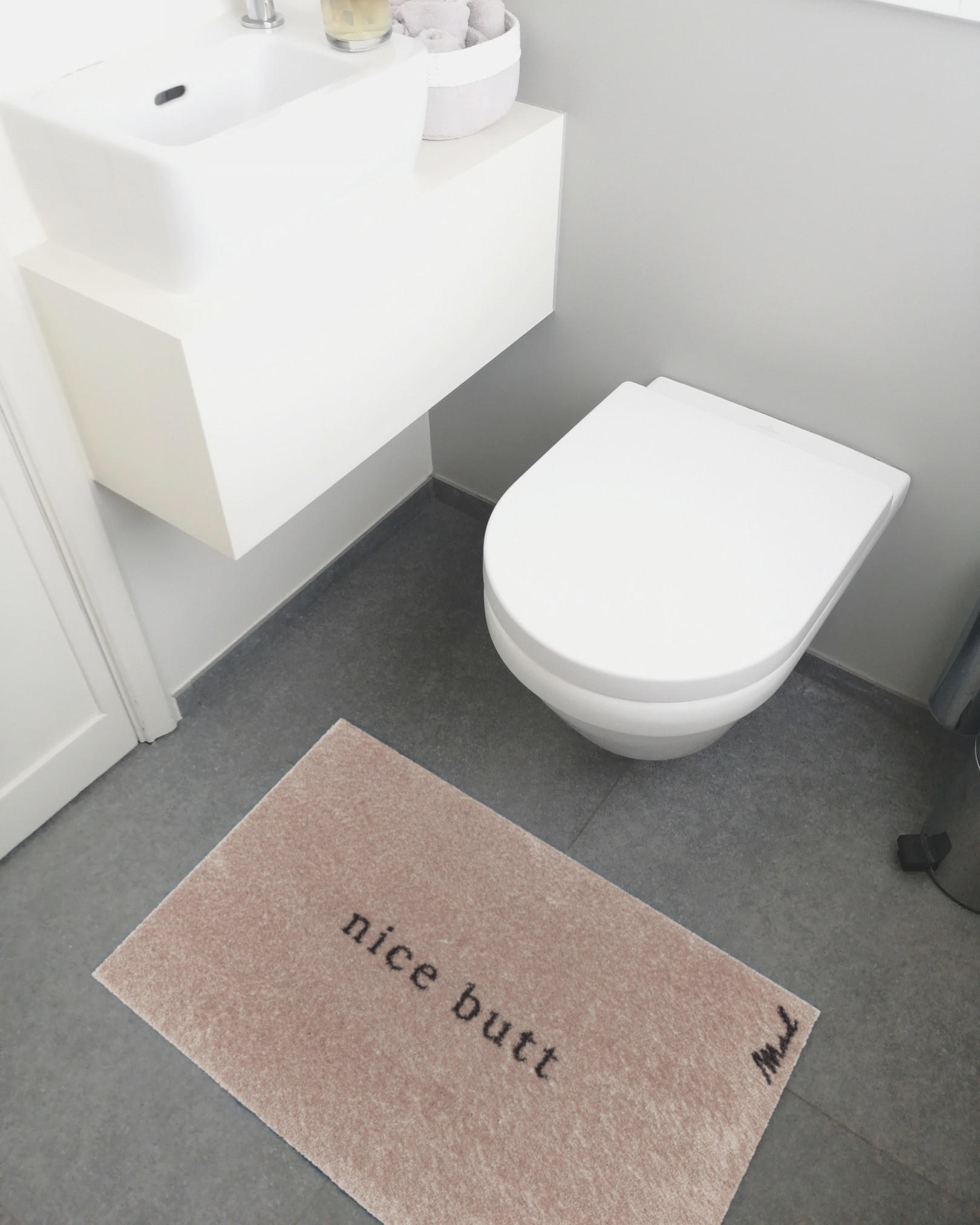 INDOOR FUßMATTE "Aron" mit Spruch "nice butt" Beige 50 x 75 cm - Beige/Schwarz, Kunststoff/Textil (50/75cm) - MAD ABOUT MATS