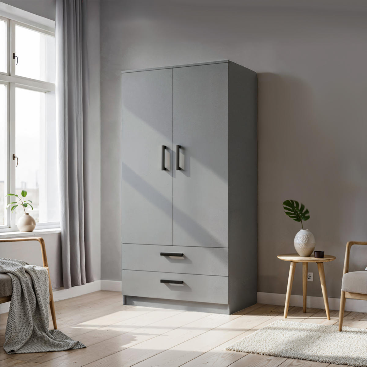 DREHTÜRENSCHRANK Tamara 90 cm, mit Schubladen, 2-türig, grau - Grau, Kunststoff (180/180/90cm) - Margaret Hadas24
