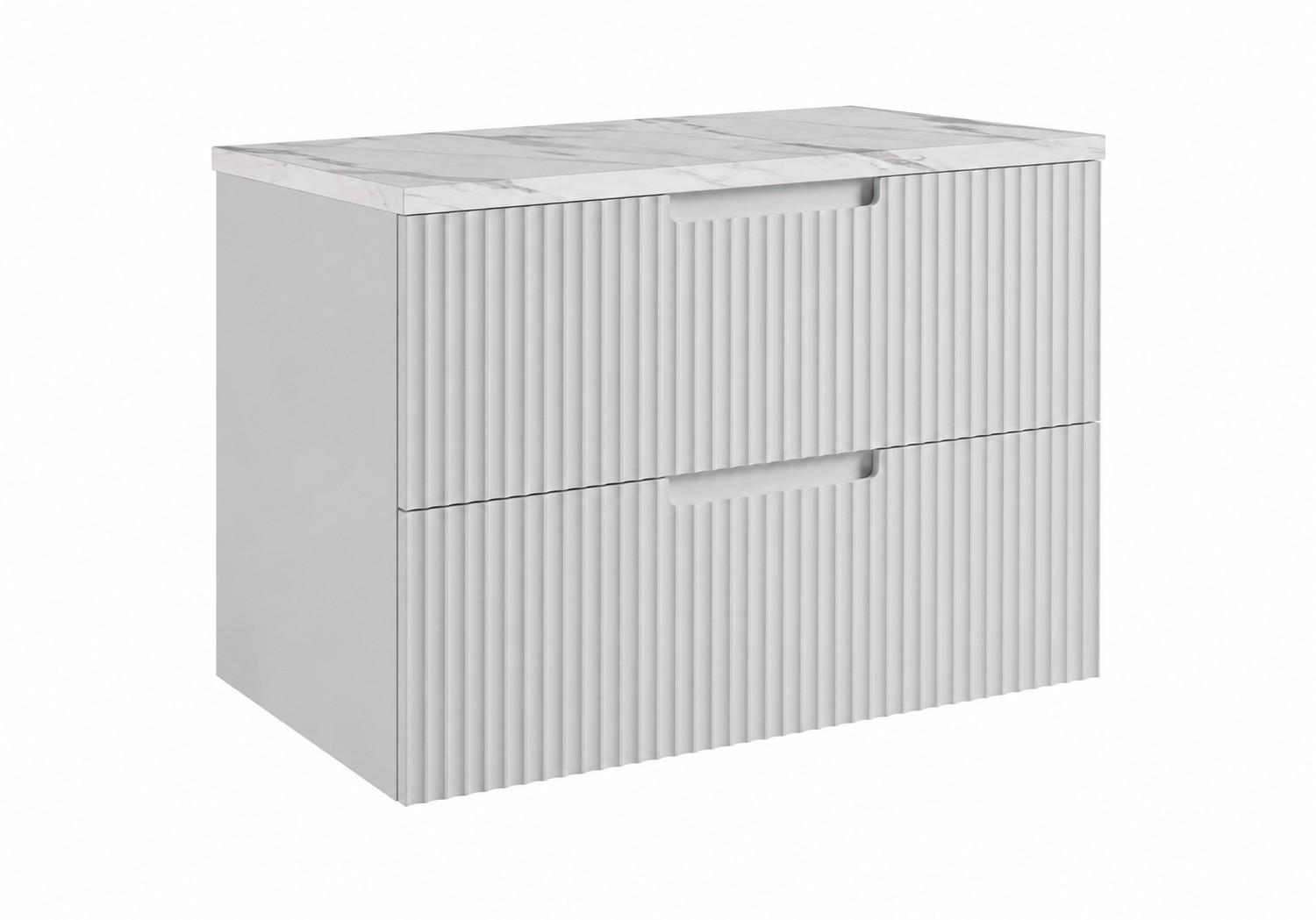 BADEZIMMERSCHRANK hängend 80 mit Schubladen, Korpus in Weiß + Platte in Marmor Bianco, mit Griffen, 80 x 46 x 58,6 cm - Weiß, Holzwerkstoff (80/58.6/46cm) - 3XE LIVING
