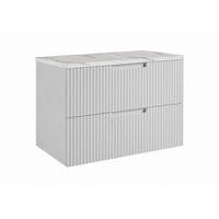 BADEZIMMERSCHRANK hängend 80 mit Schubladen, Korpus in Weiß + Platte in Marmor Bianco, mit Griffen, 80 x 46 x 58,6 cm - Weiß, Holzwerkstoff (80/58.6/46cm) - 3XE LIVING