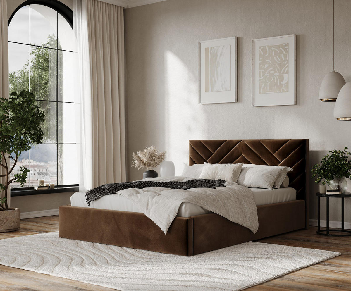 POLSTERBETT Arco 180/200 cm Braun im Kronos Stoff - Schwarz/Naturfarben, Holz/Holzwerkstoff (180/200cm) - AltaBeds