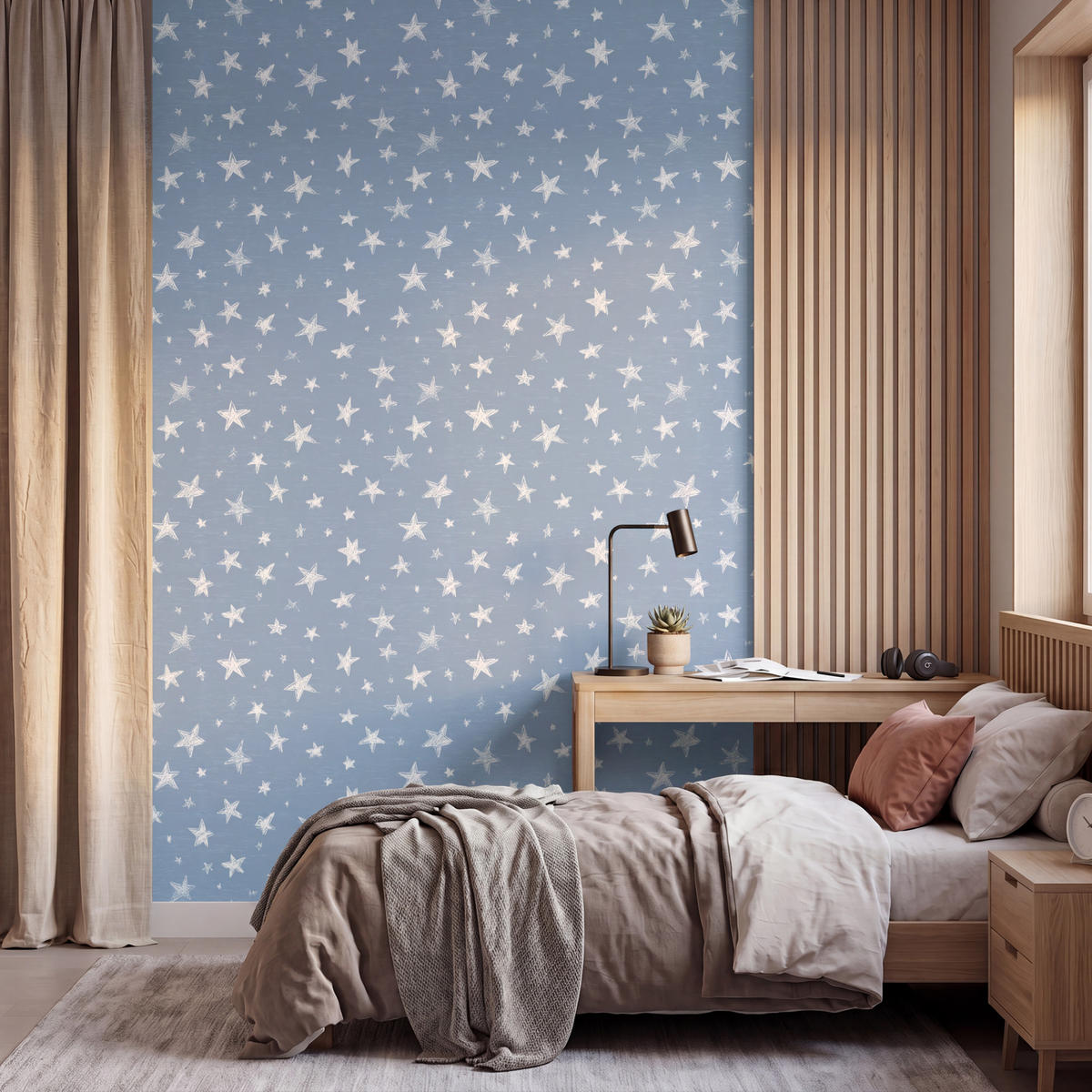 KINDERTAPETE - Sterne - Muster - Blau - 200x300 cm - Hellblau, Papier (200/300cm) - OnlyWow