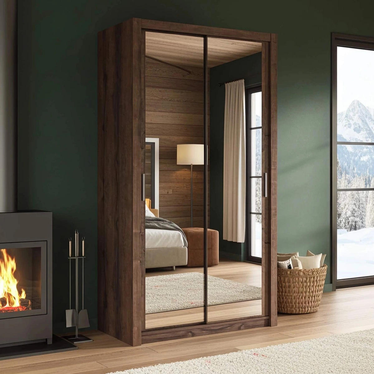 SCHIEBETÜRENSCHRANK Tamiza 120/215/62 mit Spiegel - Silberfarben/Braun, Holzwerkstoff/Kunststoff (120/215/62cm) - Ravio