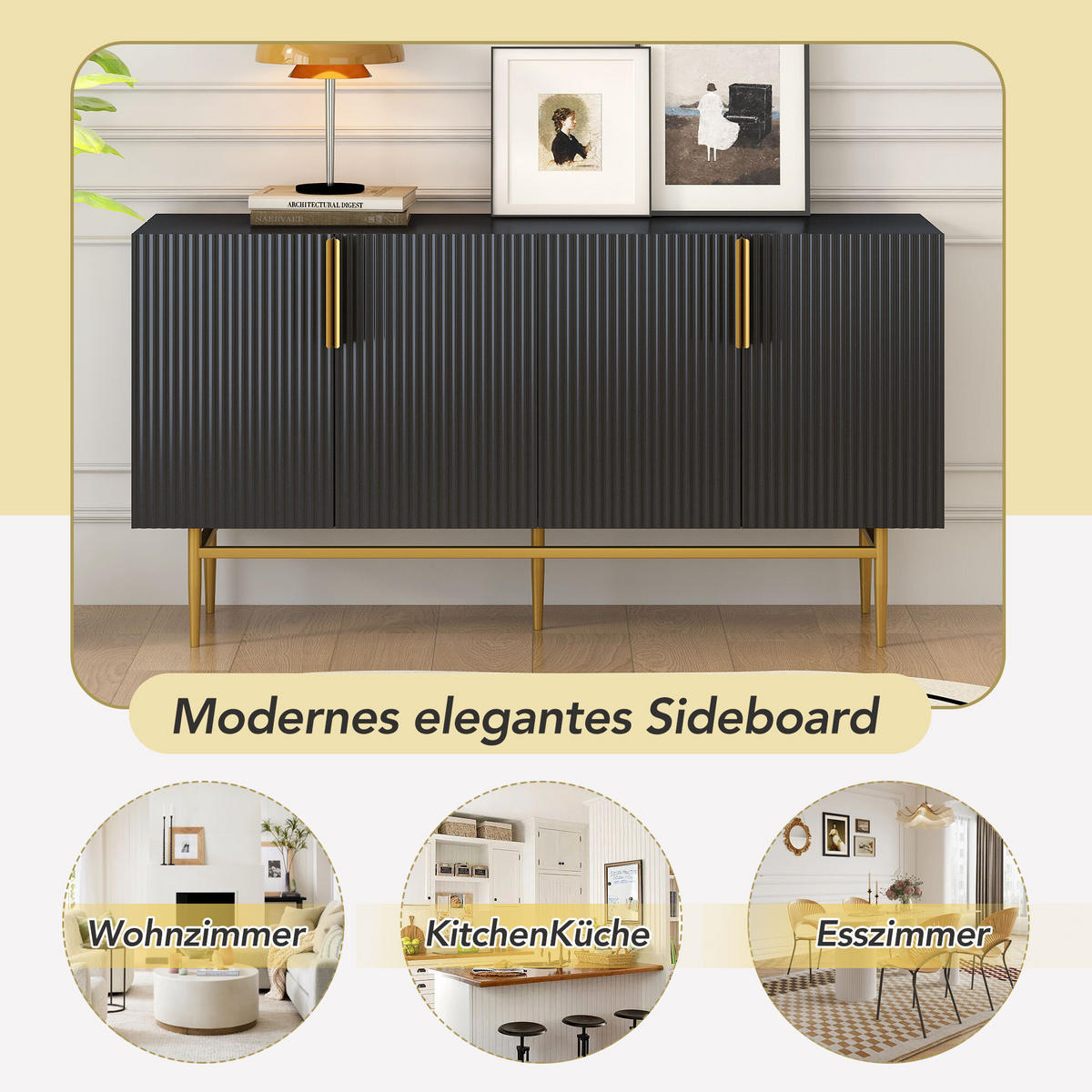 SIDEBOARD Schwarz 153/41/80 cm - Schwarz, Holzwerkstoff (40.5/80/152.5cm) - Urban Meuble