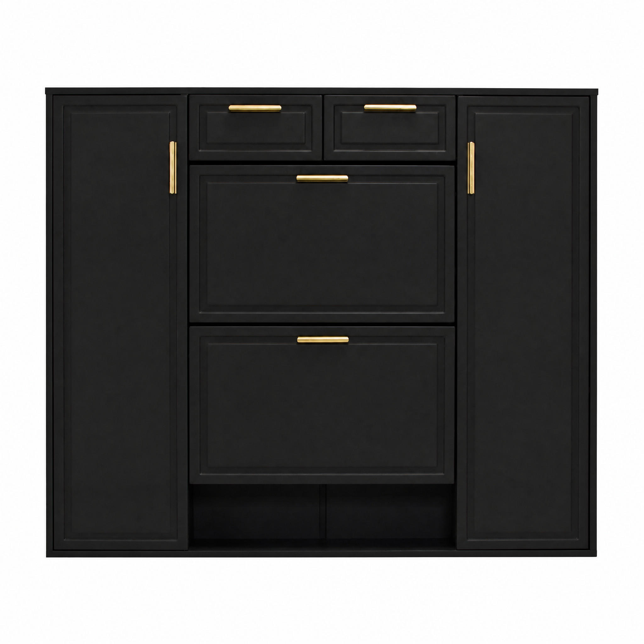 SCHUHSCHRANK Schwarz 120/24/107 cm - Schwarz, Holzwerkstoff (120/107/24cm) - PANGIVO